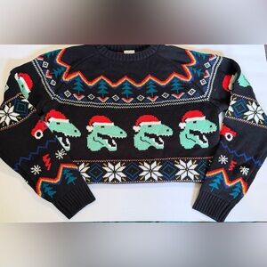 Hanna Andersson Black Fair Isle Dinosaur Ugly Christmas Holiday Sweater Boys 12